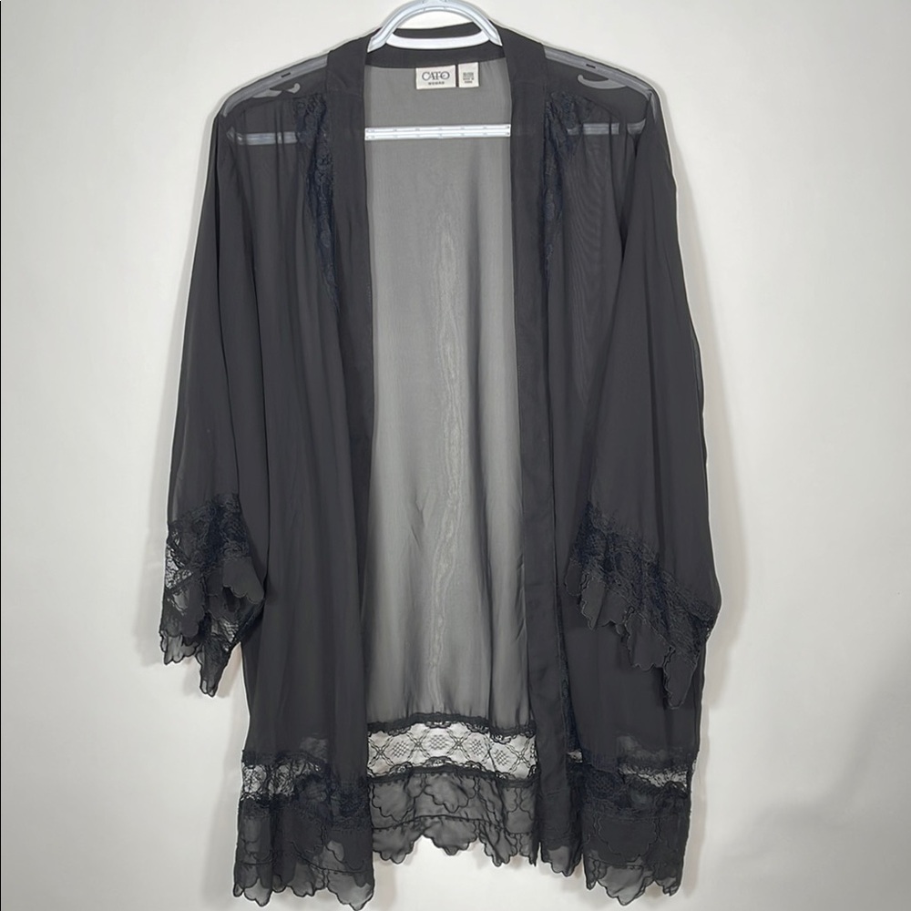 Cato Black Lace Trim Kimono Robe